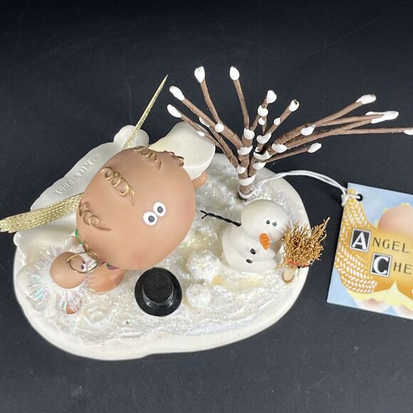 Vintage Kirk's Kritters Angel Cheeks Christmas Figurine With Snowman 2001 - Picture 8 of 15